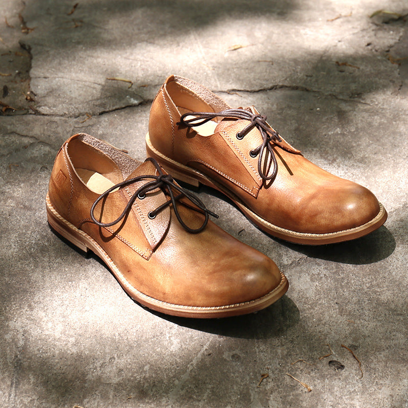 Men's Retro Round Leather Shoes | Breathable British Style