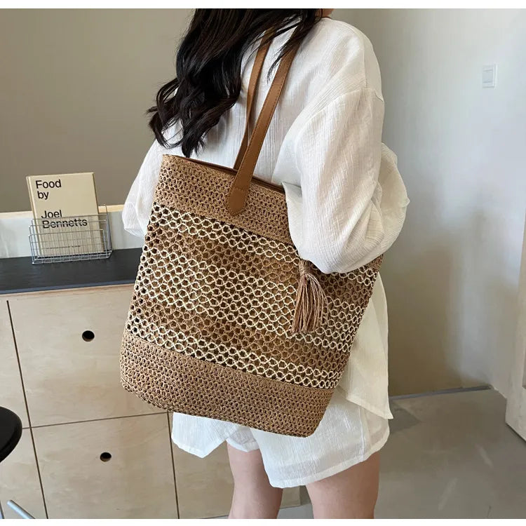 Straw Beach Bag for Women – large & summery with stripes