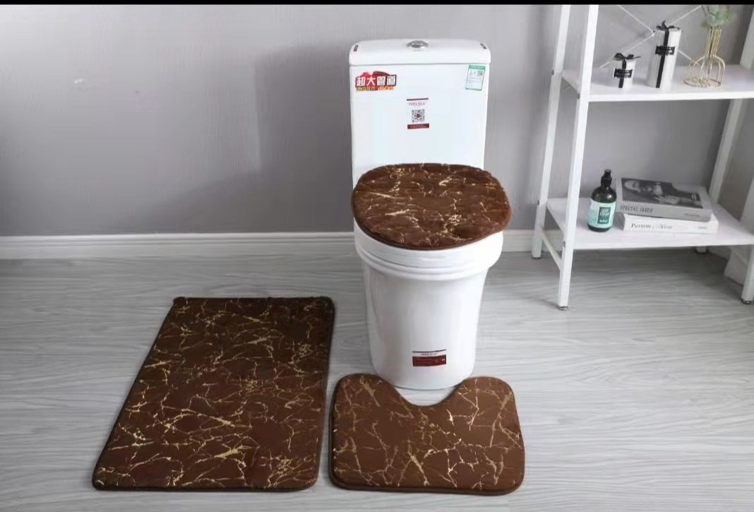 3 teiliges Badmatten Set | WC Garnitur rutschfest saugfähig