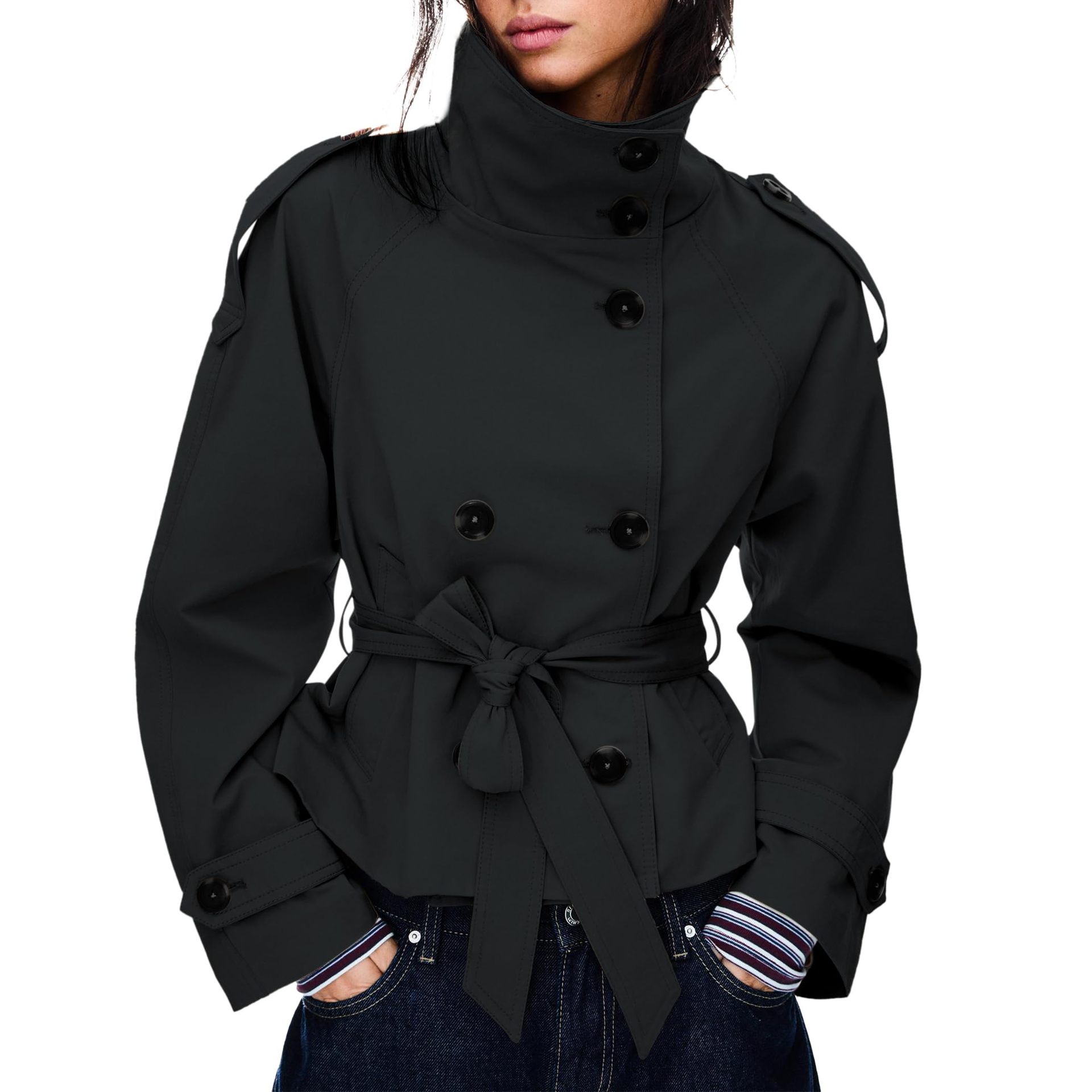 Eleganter Damen Trenchcoat – Tailliert, Schnürung & Knopfleiste