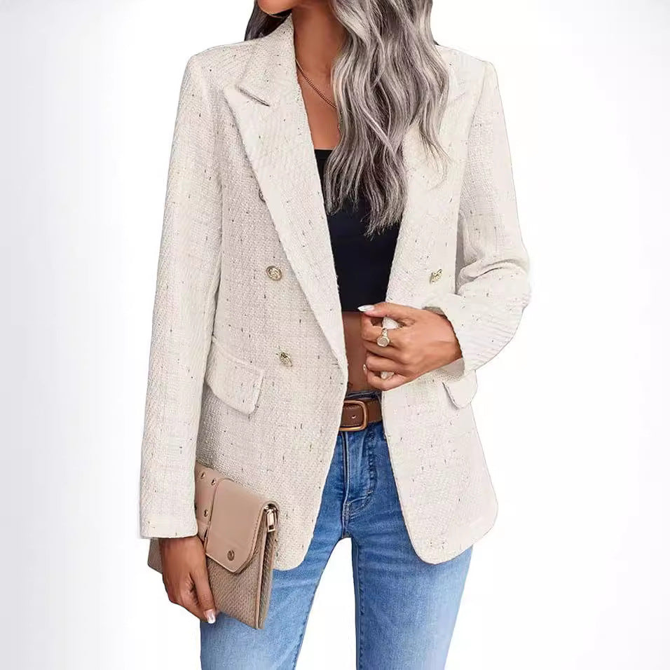 Women's Polyester Tweed Blazer - Elegant, Casual & With Pockets