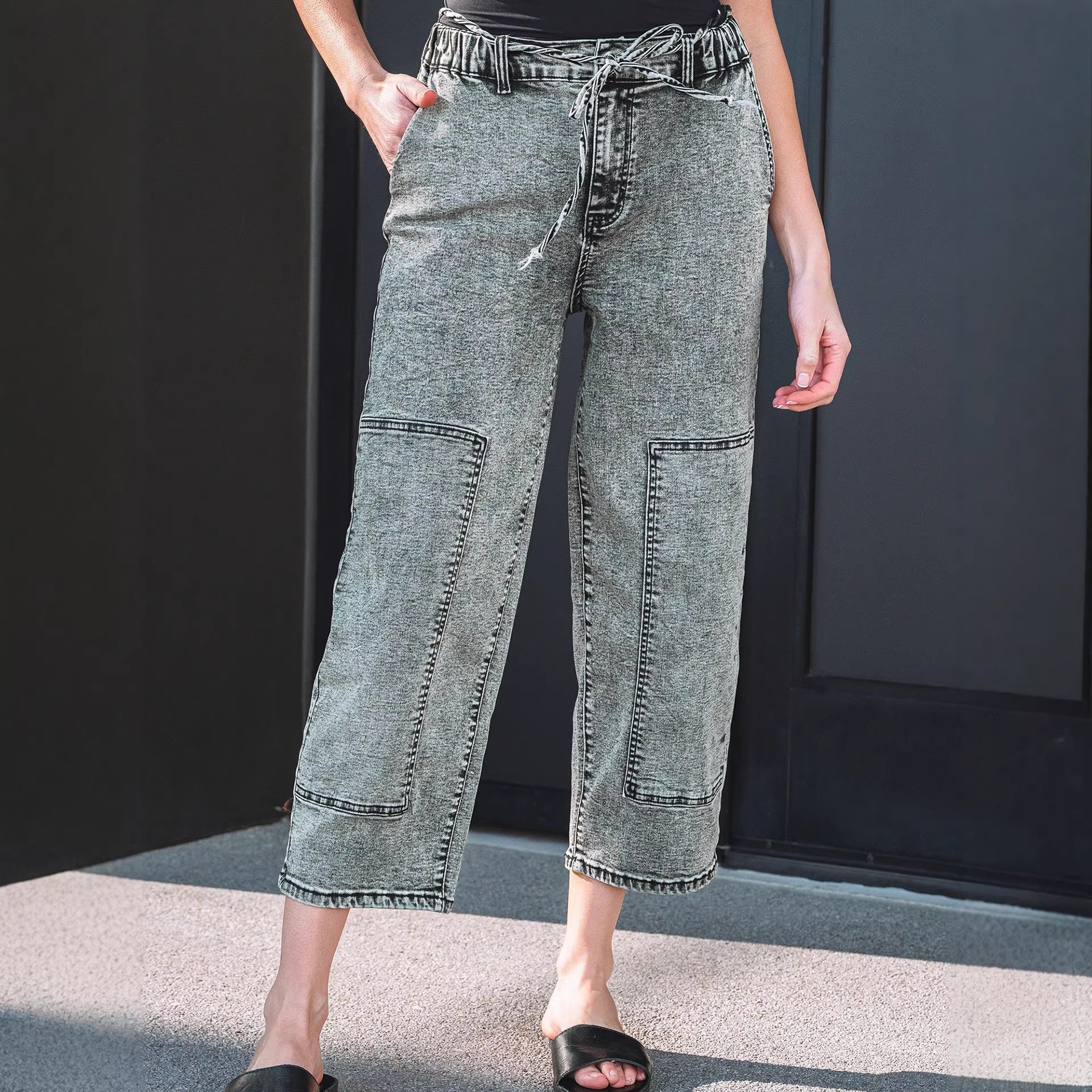 Women's Straight Leg Trousers with Pockets – Washable & Drawstring