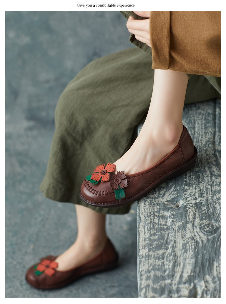 Women's Leather Loafers Ethno | Handmade Retro Floral Comfortable
