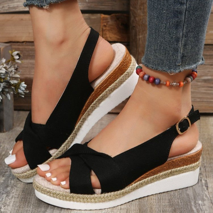 Plus Size Damen Keilsandalen | Kreuzriemen Komfort Sommer Schuhe