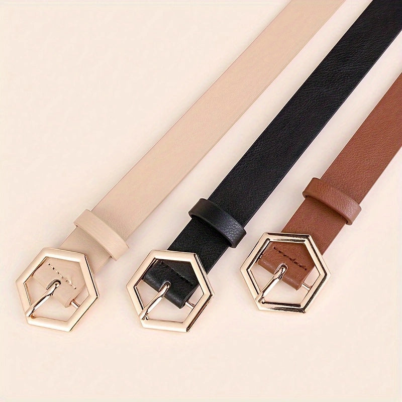 Damen Gürtel Gold Schnalle PU Leder | Stern Hexagon Modern Elegant