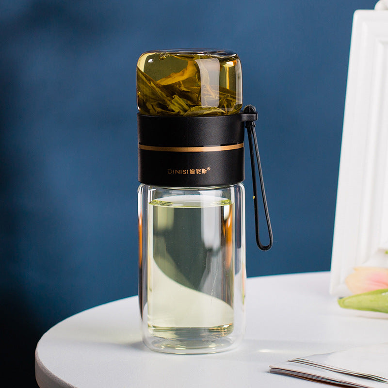 Double-Walled Glass Water Bottle with Tea Infuser – Leak-Proof Premium