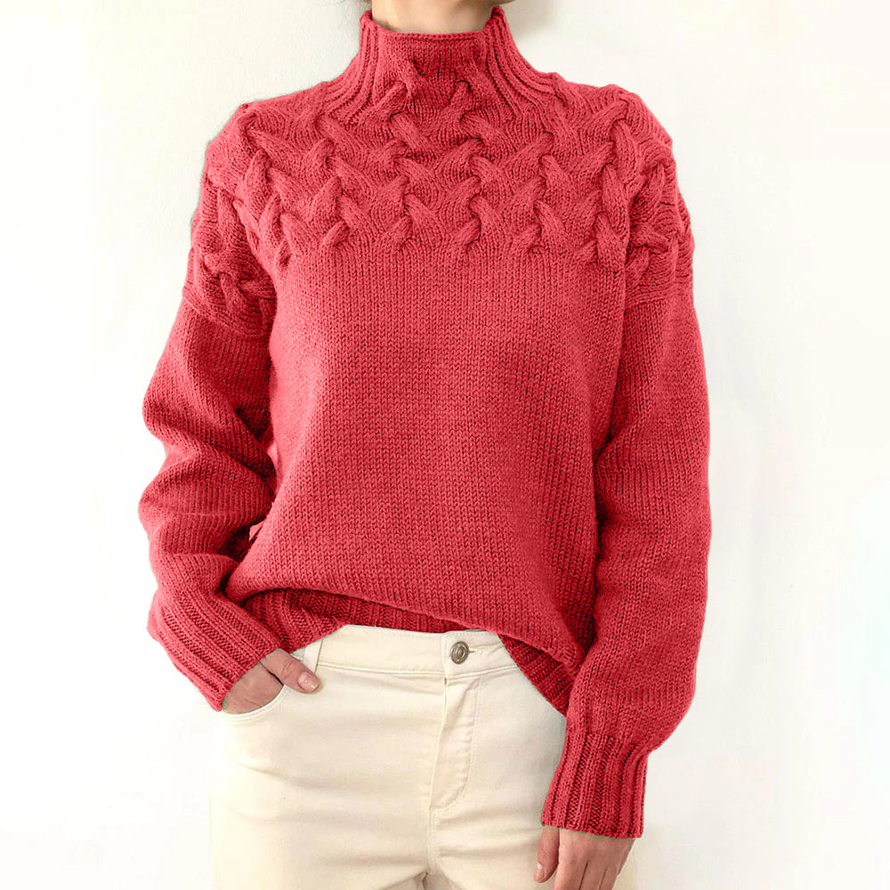 Cable Knit Turtleneck Sweater – Elegant Women's Long-Sleeve Knit Sweater