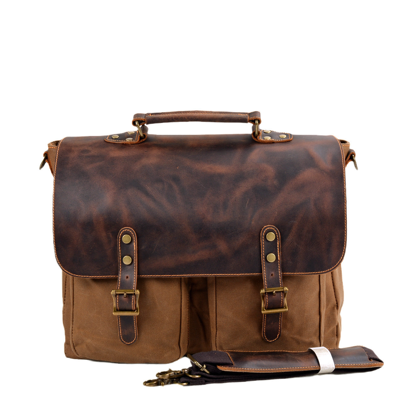 Men's Canvas Leather Briefcase Waterproof – Vintage Business Bag