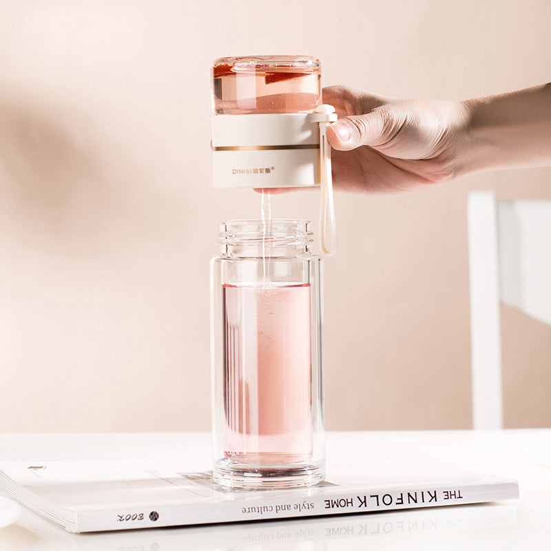 Double-Walled Glass Water Bottle with Tea Infuser – Leak-Proof Premium