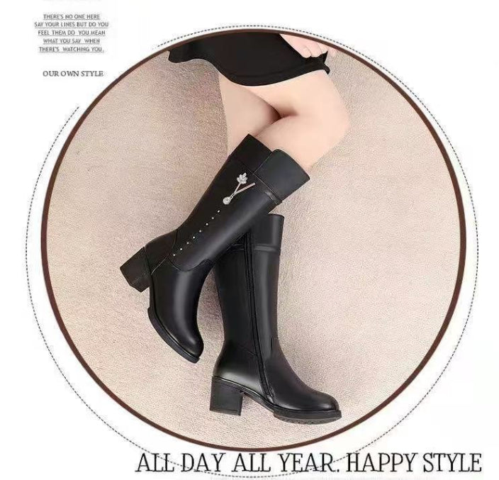 Damen Winterstiefel Leder | Gefütterte Warmhaltestiefel Elegant