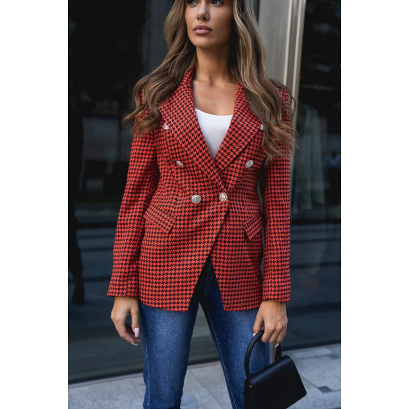 Eleganter Damen Blazer im Hahnentritt-Muster – Stilvoll & Zeitlos