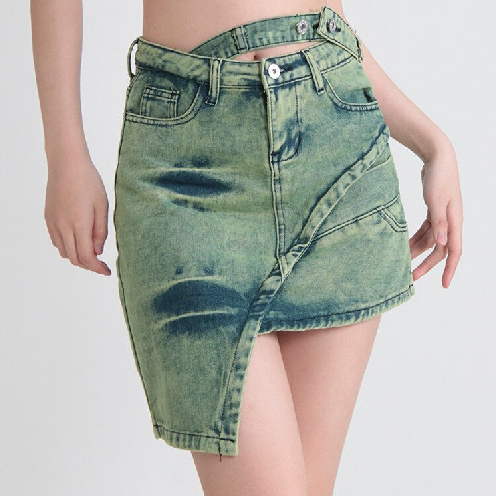 Damen Patchwork Jeansrock | Asymmetrischer Denim Style