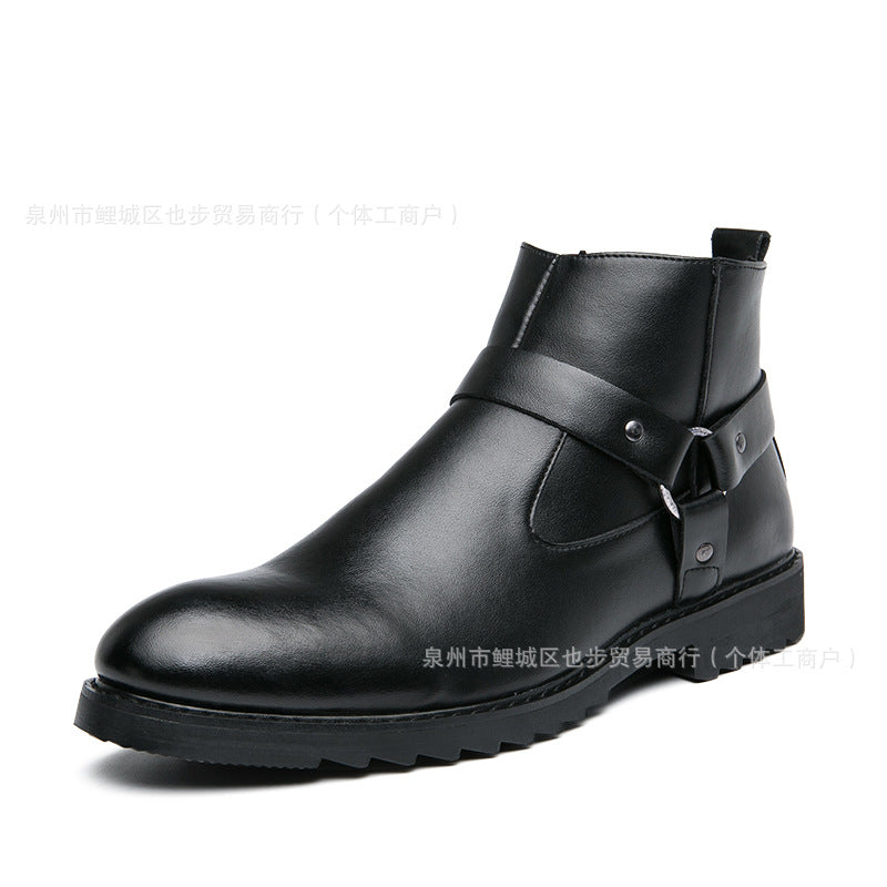 Men's Pointed Toe High Top Leather Boots with Zipper – British Style Ankle Boots Large Sizes