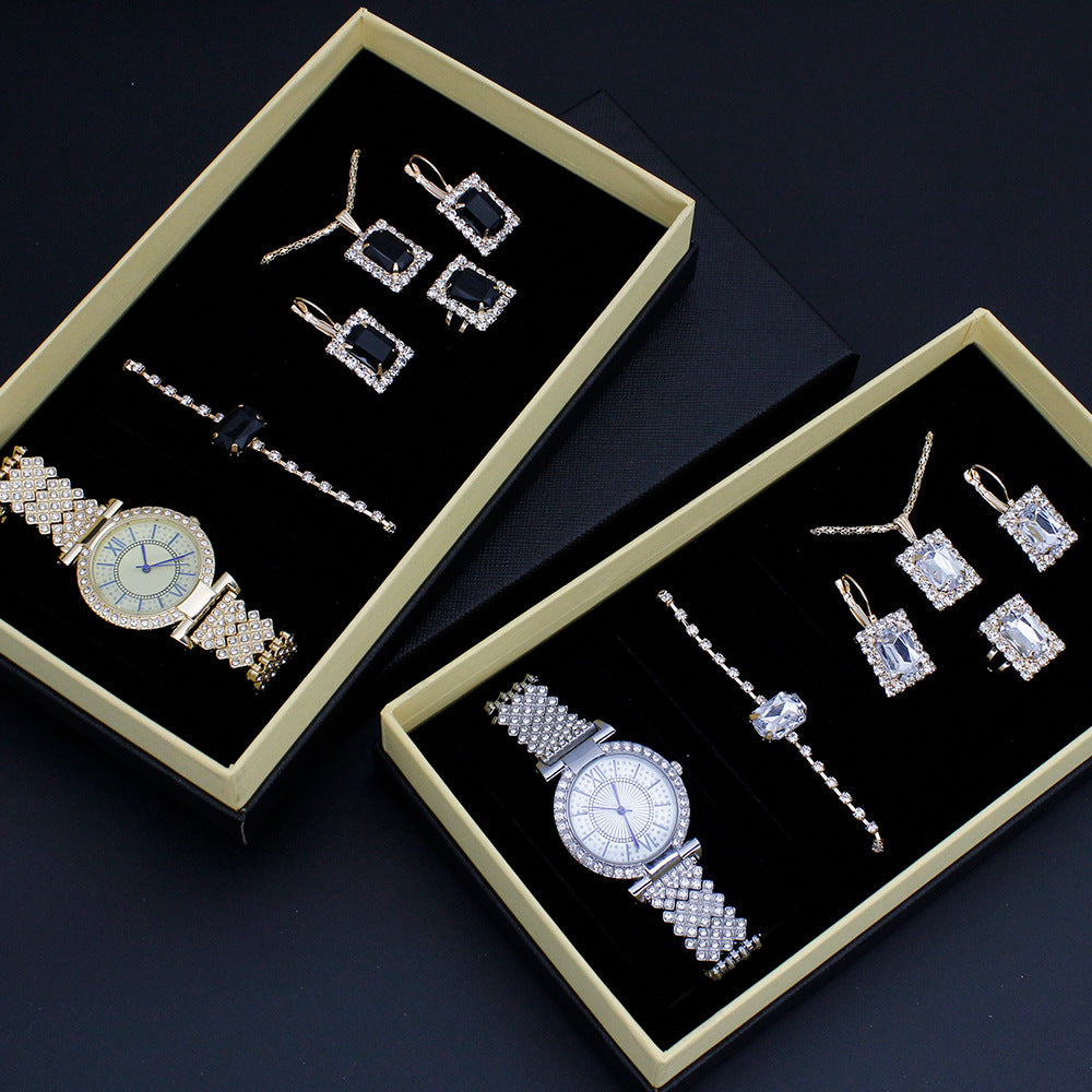 Luxury Women's Watch & Jewelry Set with Roman Design – Rhinestone Watch & Bracelet