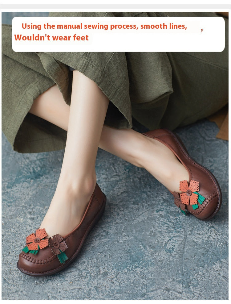 Women's Leather Loafers Ethno | Handmade Retro Floral Comfortable