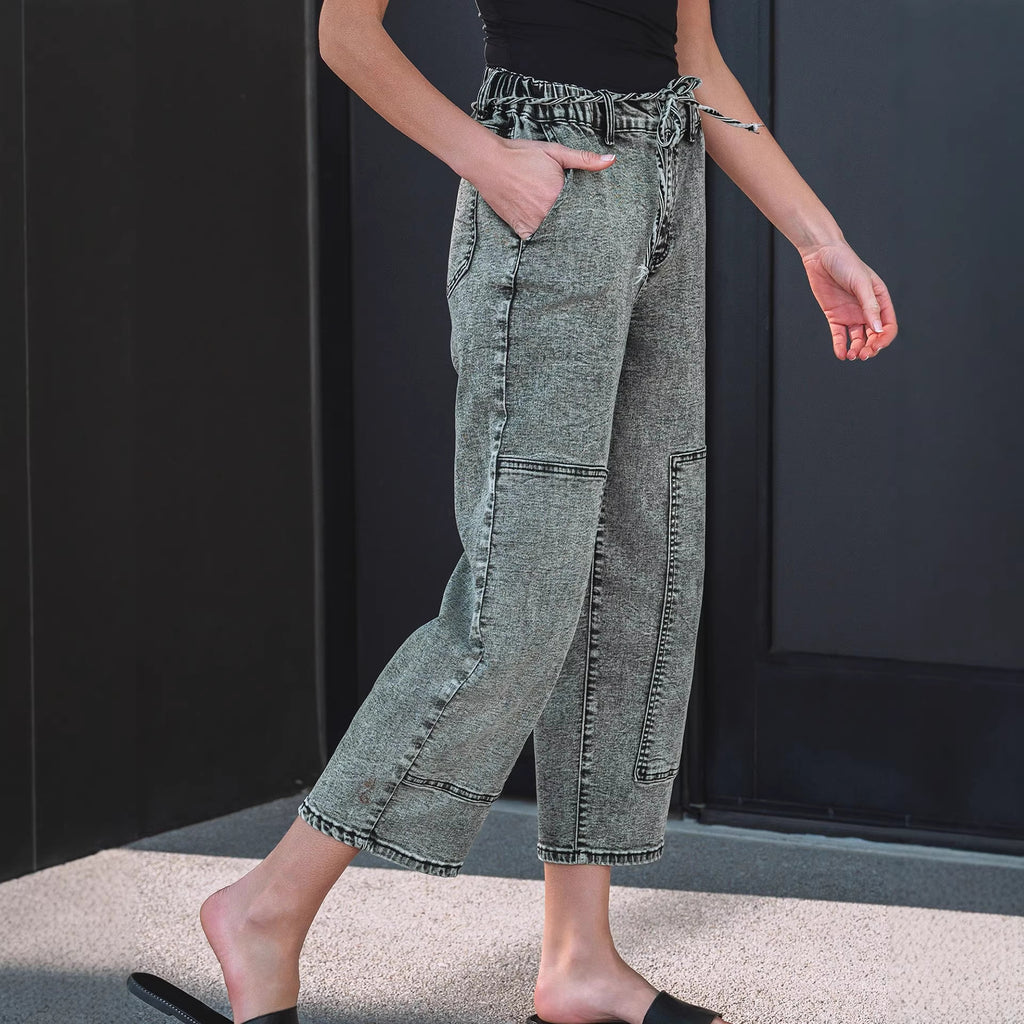 Women's Straight Leg Trousers with Pockets – Washable & Drawstring