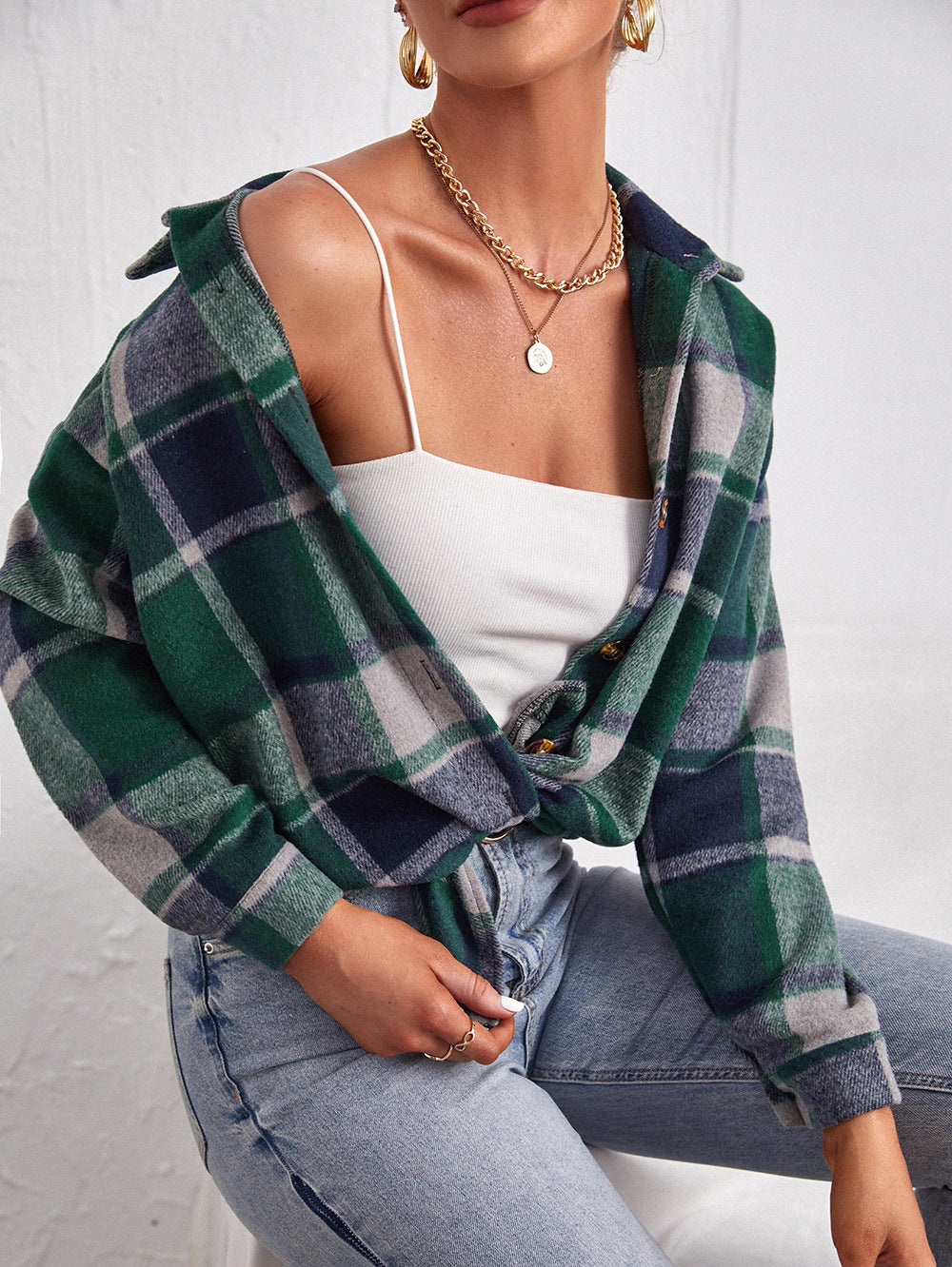 Checked Women's Wool Coat | Elegant Commuter Jacket