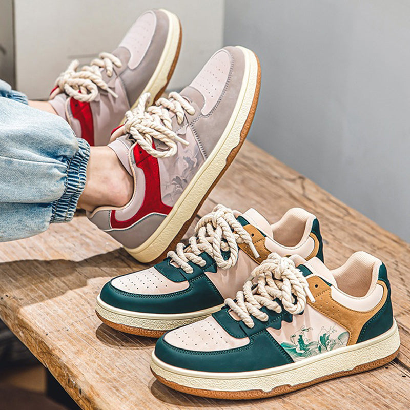 Herren Plateau Sneaker Schnürschuhe Weich Atmungsaktiv Freizeit