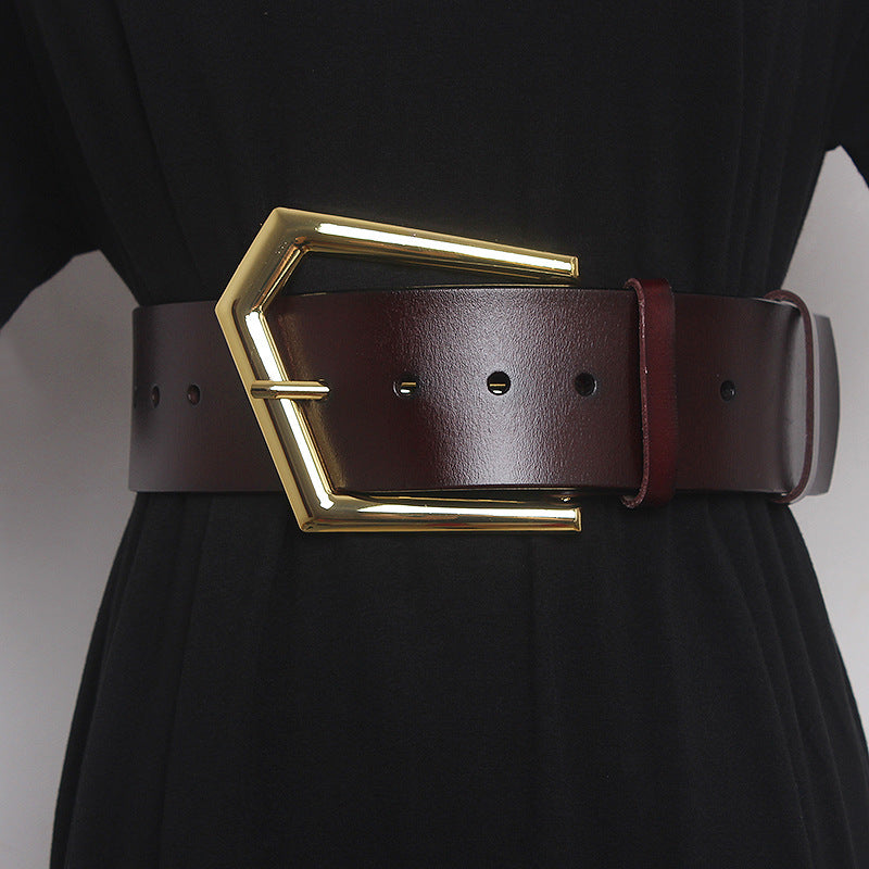 Women's Wide Belt Cowhide Elegant | Large Buckle Luxury Style