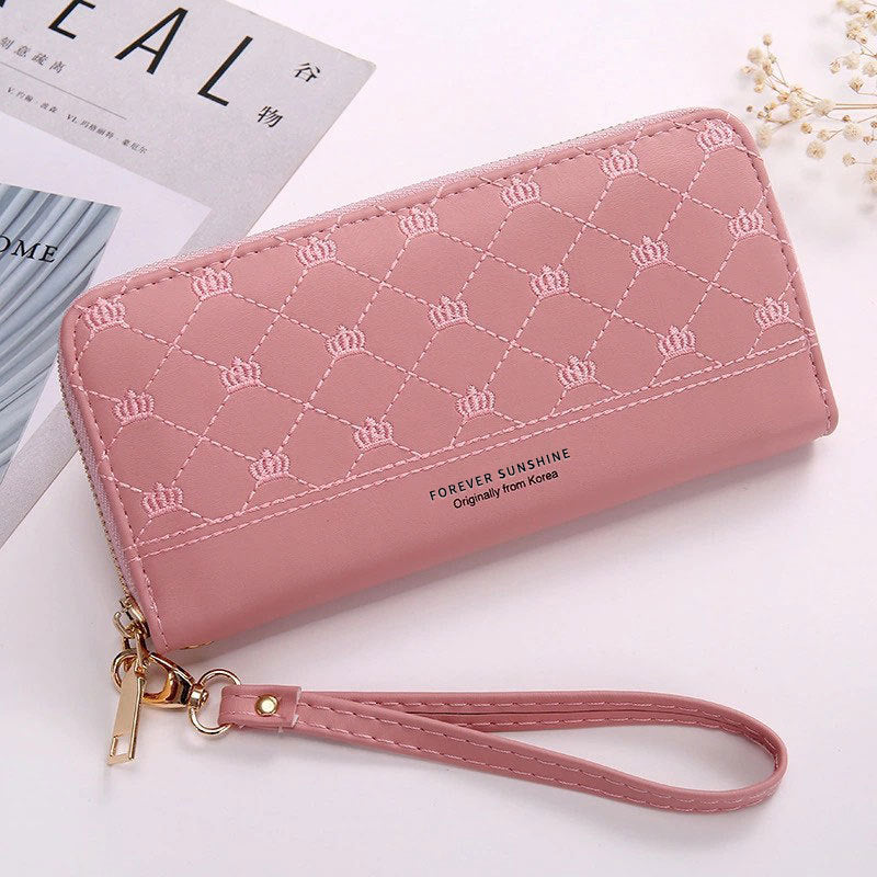 Women's Clutch Wallet with Crown Embroidery | Elegant Long Wallet