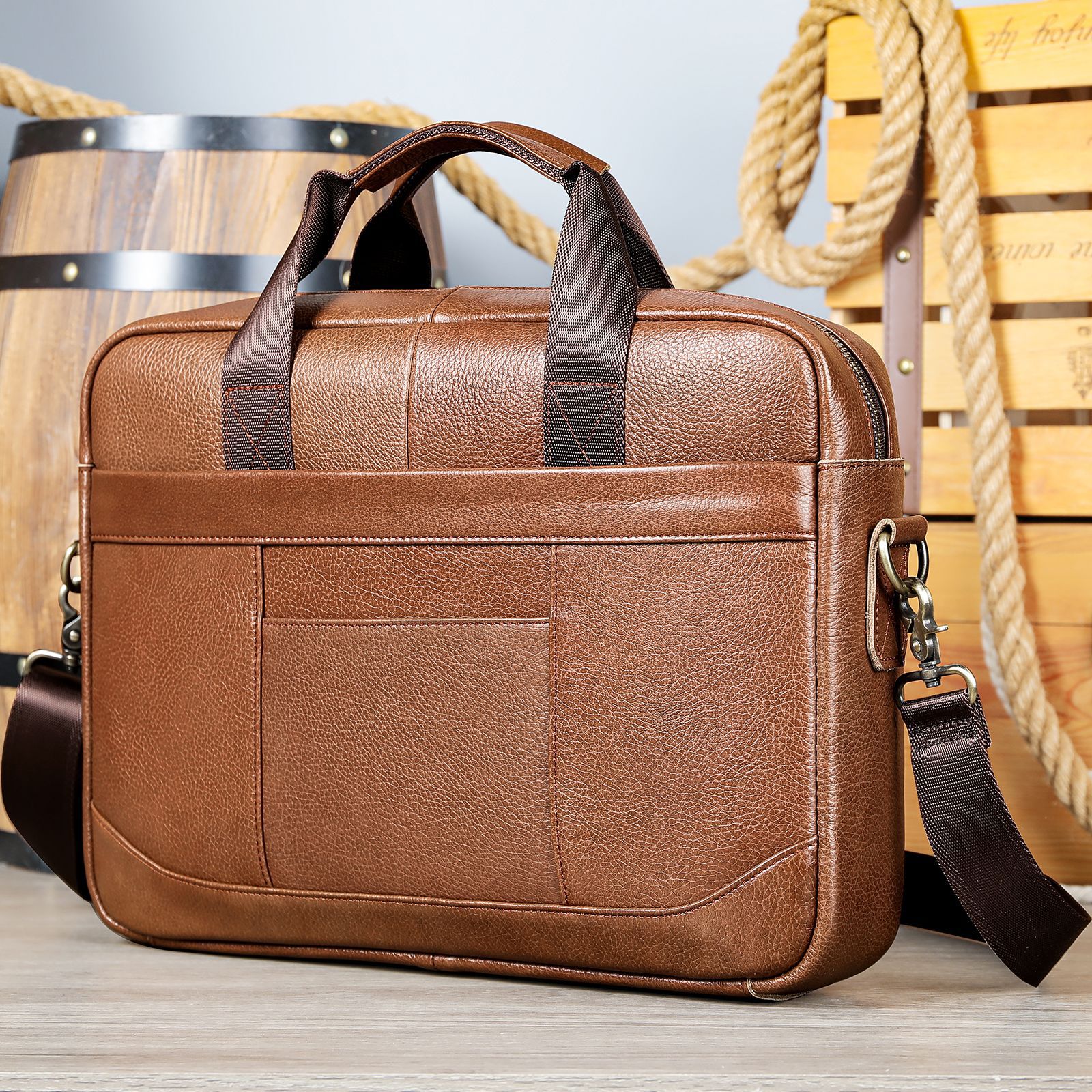 Men's Leather Business Shoulder Bag Laptop Briefcase - Premium Document Bag
