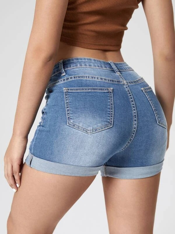 Damen High Waist Denim Shorts Stretch ripped Sommer trendig
