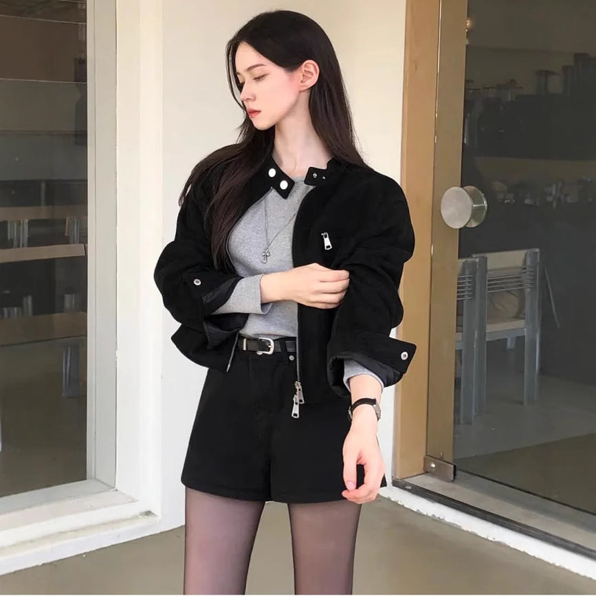 Retro Damen Kurzjacke mit Stehkragen | Vintage Übergangsjacke