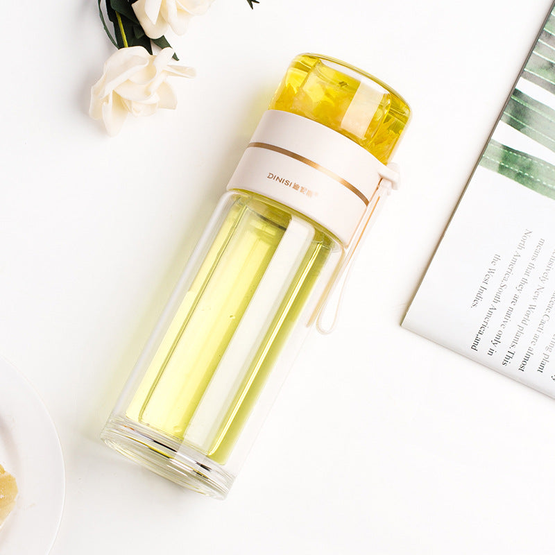 Double-Walled Glass Water Bottle with Tea Infuser – Leak-Proof Premium
