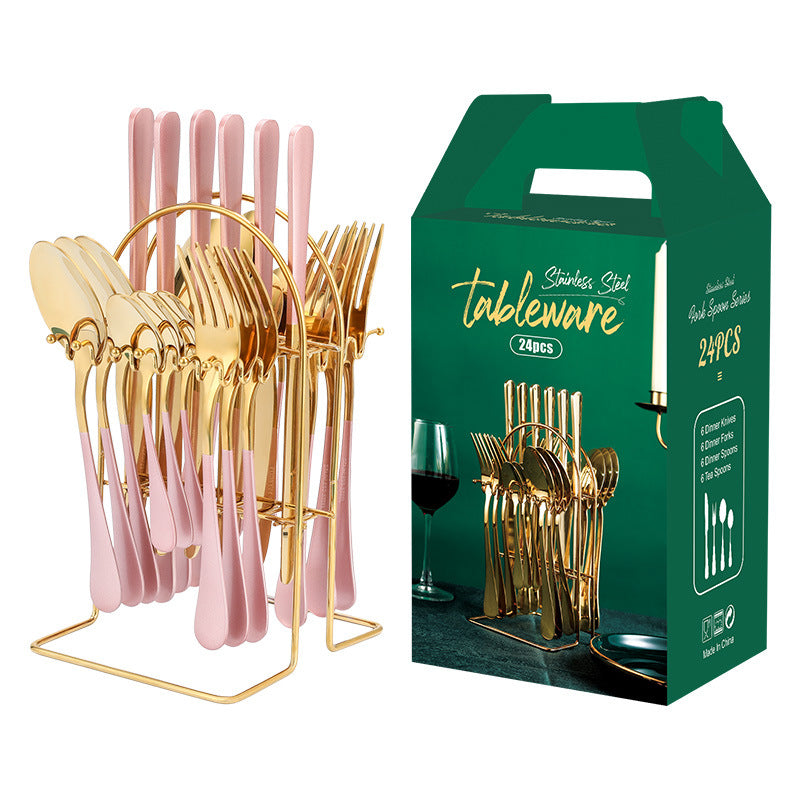 Gold Besteckset Edelstahl | Luxus Tafelbesteck mit Ständer