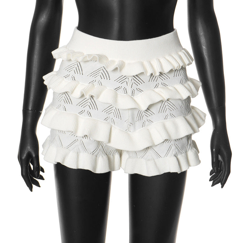 Women's High Waisted Ruffle Shorts – Elegant Knitted Summer Trousers