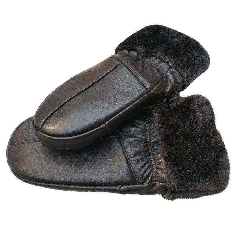 Men's Leather Mittens Lined Warm Windproof Winter