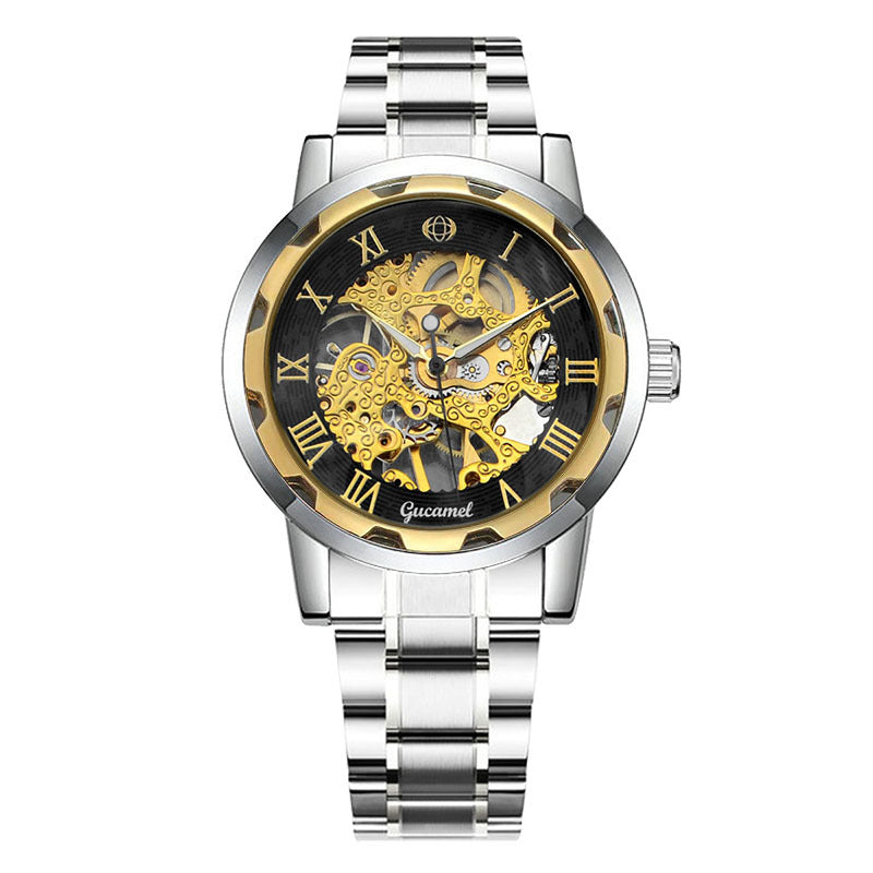 Men's Manual Winding Watch Gold Skeleton | Stainless Steel Luxury Design
