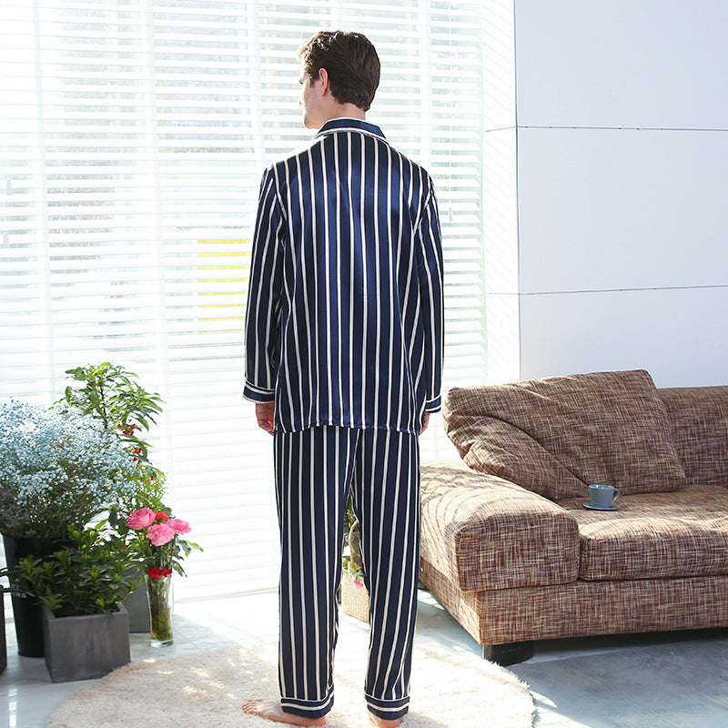 Herren Pyjama Seidenimitat Streifen | Luxus Schlafanzug bequem elegant