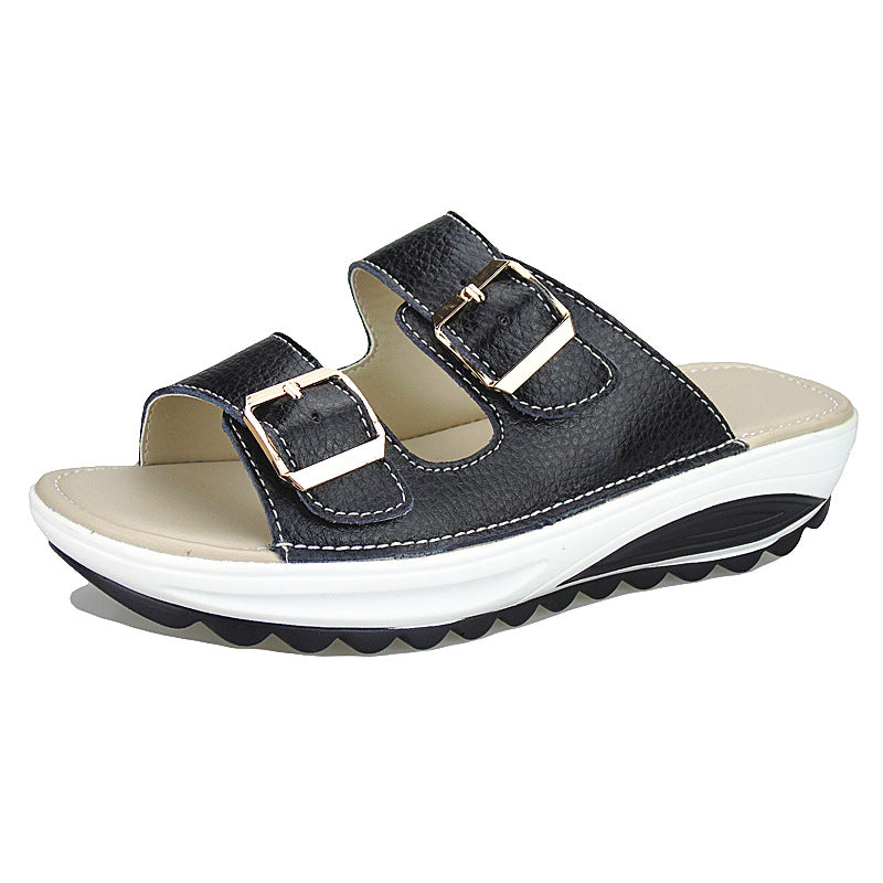 Damen Plateau Sandalen Leder | Bequeme Keilabsatz Schuhe