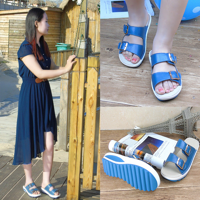 Damen Plateau Sandalen Leder | Bequeme Keilabsatz Schuhe