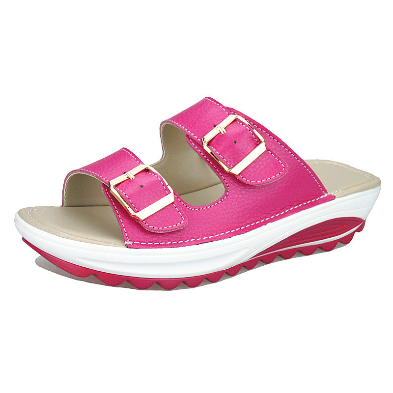 Damen Plateau Sandalen Leder | Bequeme Keilabsatz Schuhe