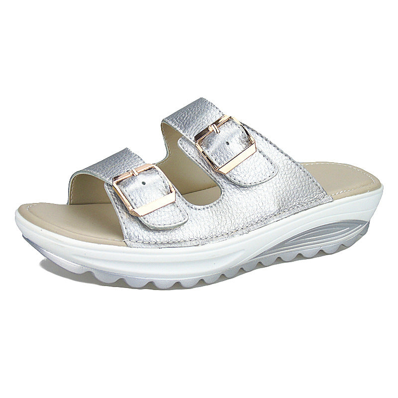 Damen Plateau Sandalen Leder | Bequeme Keilabsatz Schuhe