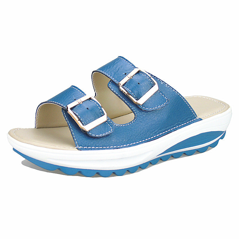 Damen Plateau Sandalen Leder | Bequeme Keilabsatz Schuhe