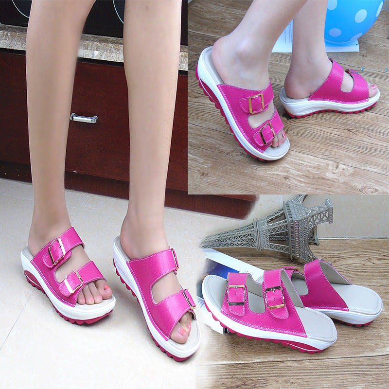 Damen Plateau Sandalen Leder | Bequeme Keilabsatz Schuhe