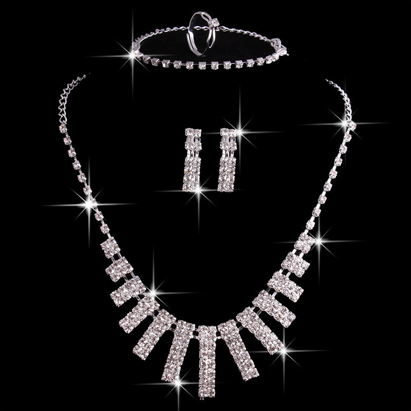 Luxury Rhinestone Jewelry Set – 4-piece with Necklace, Earrings, Bracelet & Ring