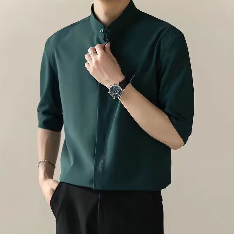 Men's Stand-Up Collar Shirt | Short Sleeve Summer Shirt Modern Elegant