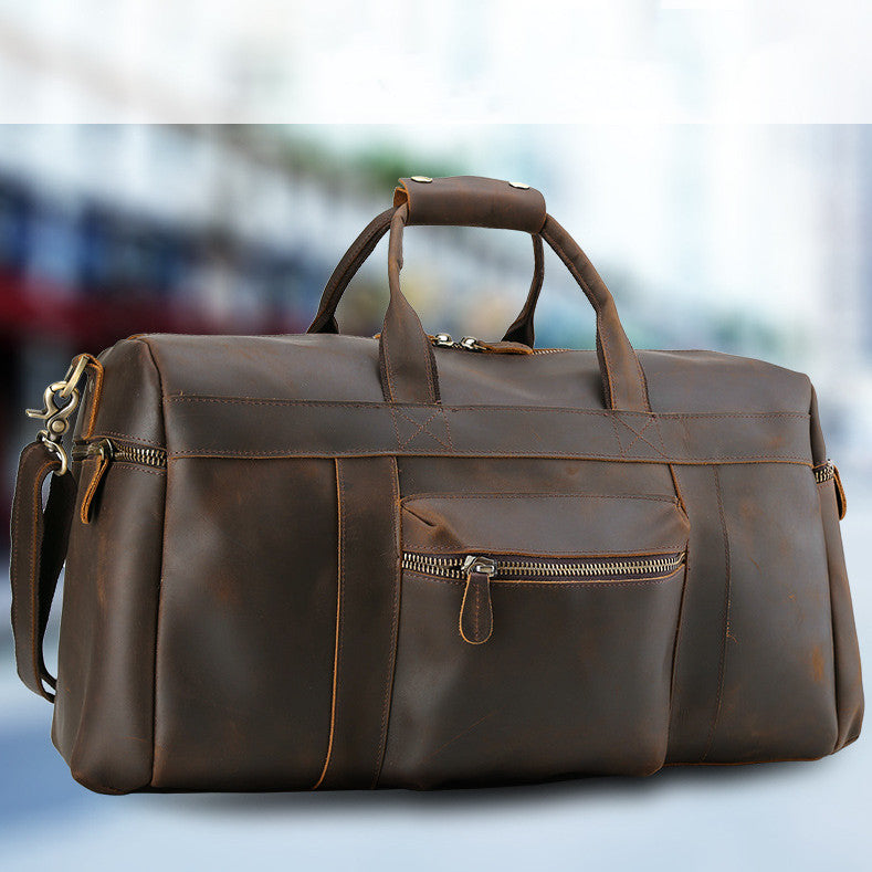 Men's Crazy Horse Leather Large Travel Bag - Vintage Premium Tote