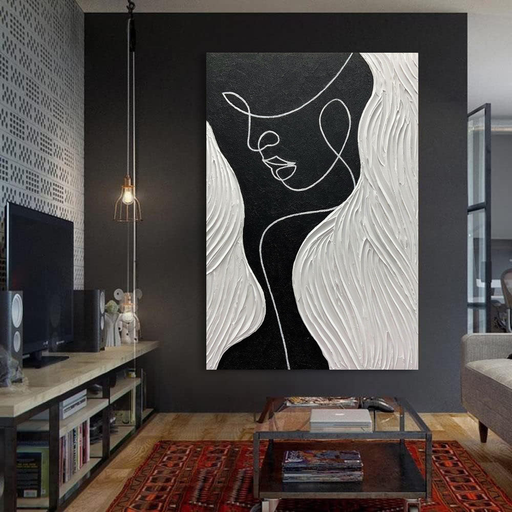 Black and White Portrait Oil Painting | Nordic Abstract Modern Wall Art