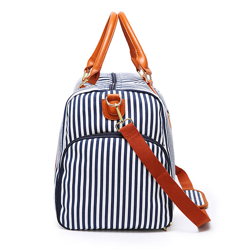 Large Canvas Travel Bag with Leather Details – Modern Stripe Design