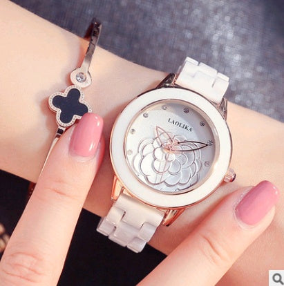 Women's Ceramic Quartz Watch | Elegant Rhinestone Business Wristwatch