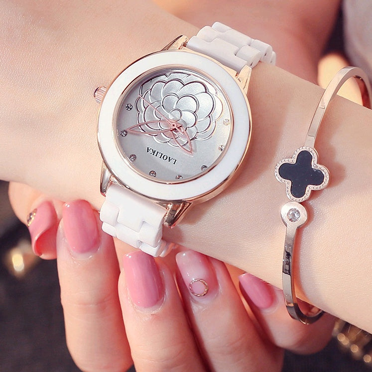 Women's Ceramic Quartz Watch | Elegant Rhinestone Business Wristwatch