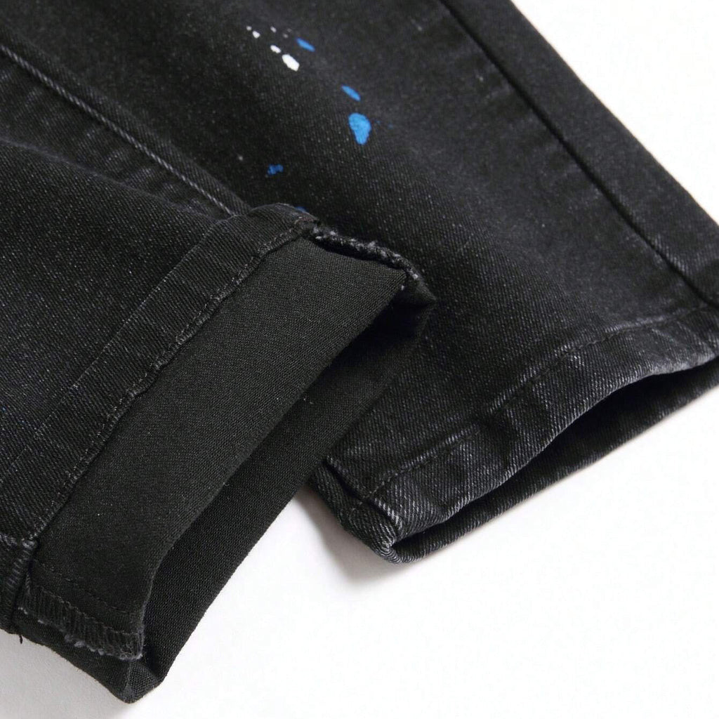 Men's Ripped Black Jeans – Fashionable Straight Leg Denim Trousers