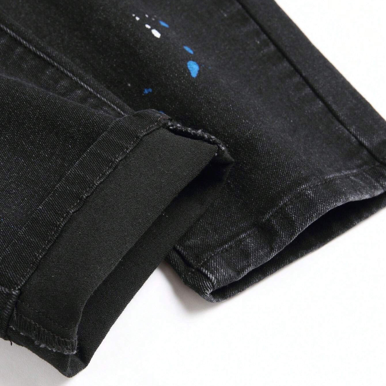 Men's Ripped Black Jeans – Fashionable Straight Leg Denim Trousers