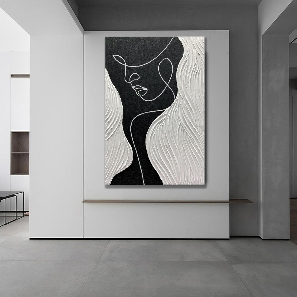 Black and White Portrait Oil Painting | Nordic Abstract Modern Wall Art