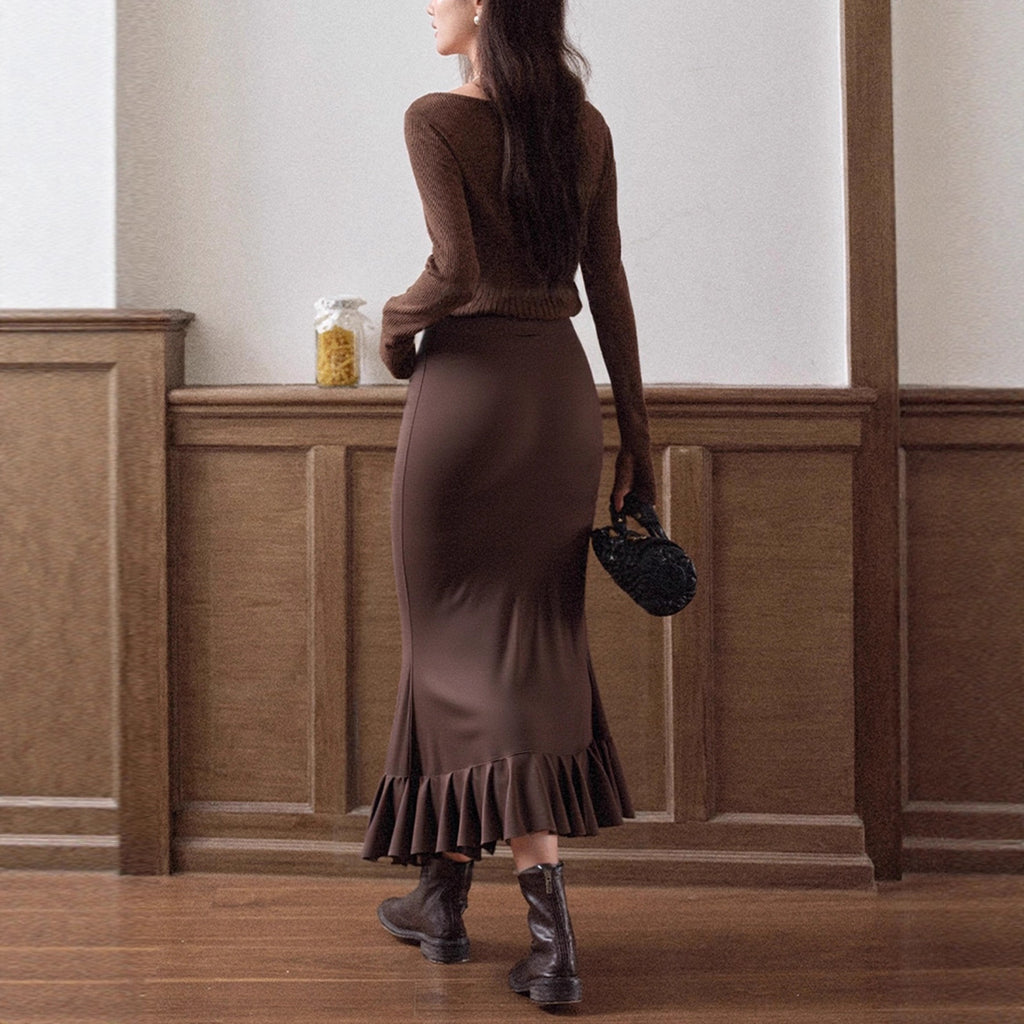Asymmetrischer Rüschen Midirock – Eleganter Damen Rock mit Volants